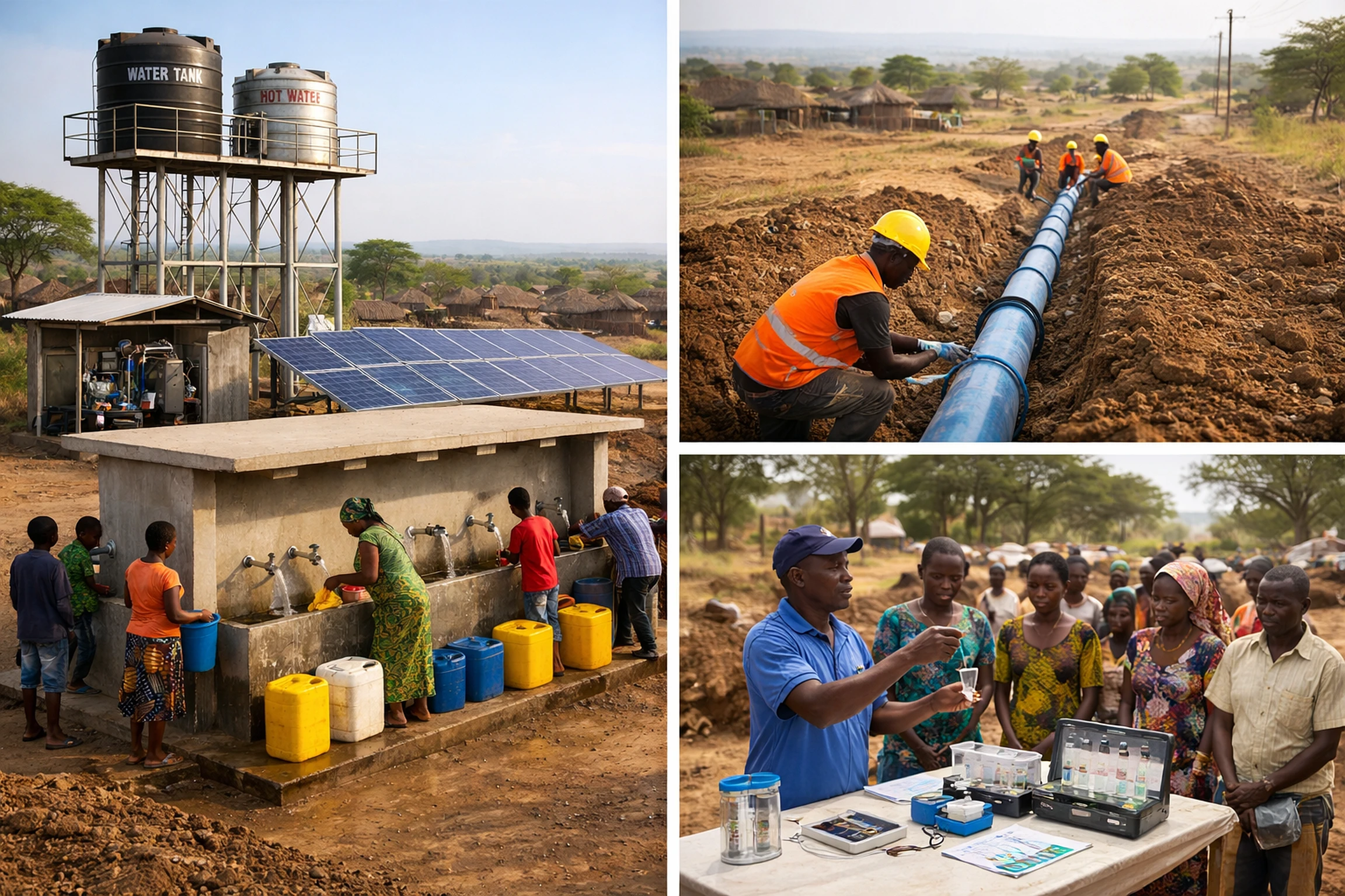 Water infrastructure: solar-powered water station, pipeline construction, and community water quality testing