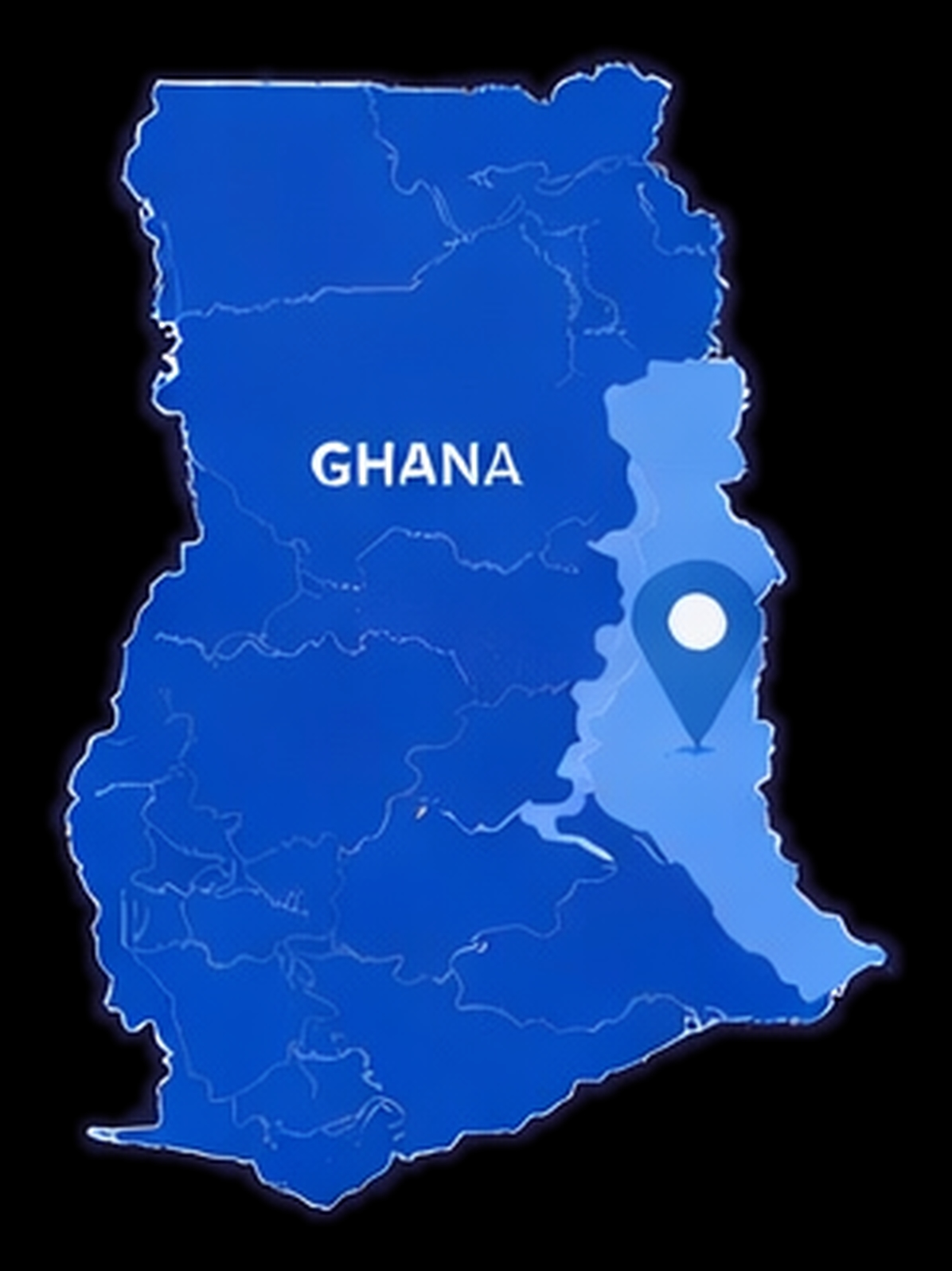 Map of Ghana with the initial launch region highlighted